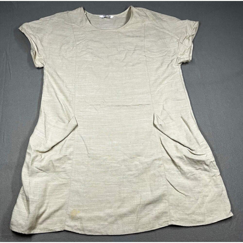 Studio One New York Women’s M Beige Shift Dress Cap Sleeve Pockets 1013R